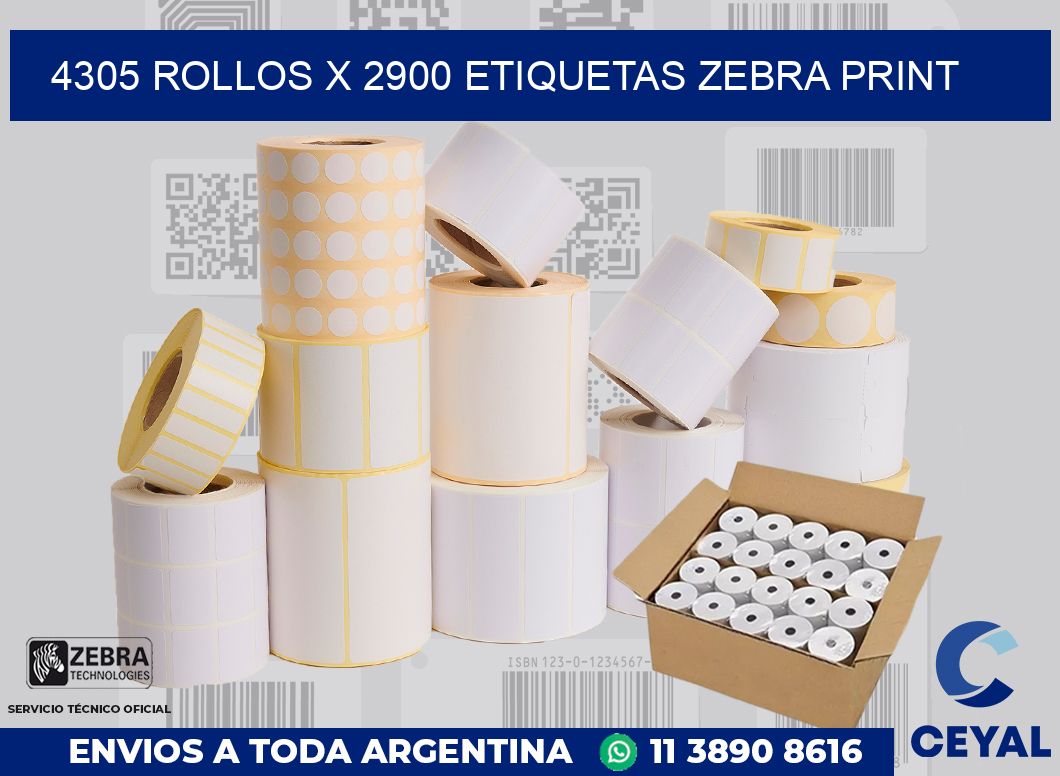 4305 Rollos x 2900 etiquetas zebra print