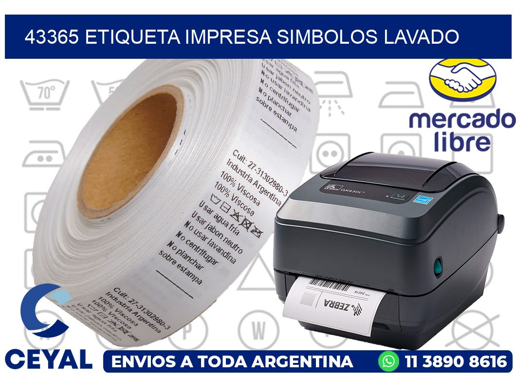 43365 ETIQUETA IMPRESA SIMBOLOS LAVADO