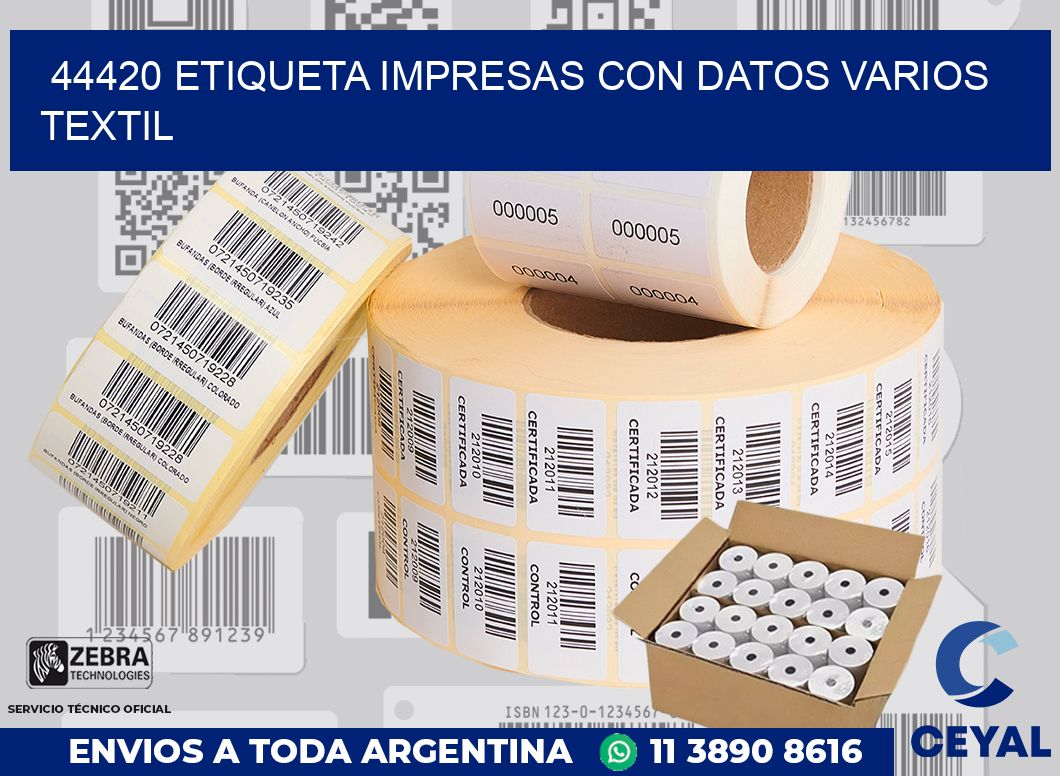 44420 ETIQUETA IMPRESAS CON DATOS VARIOS TEXTIL
