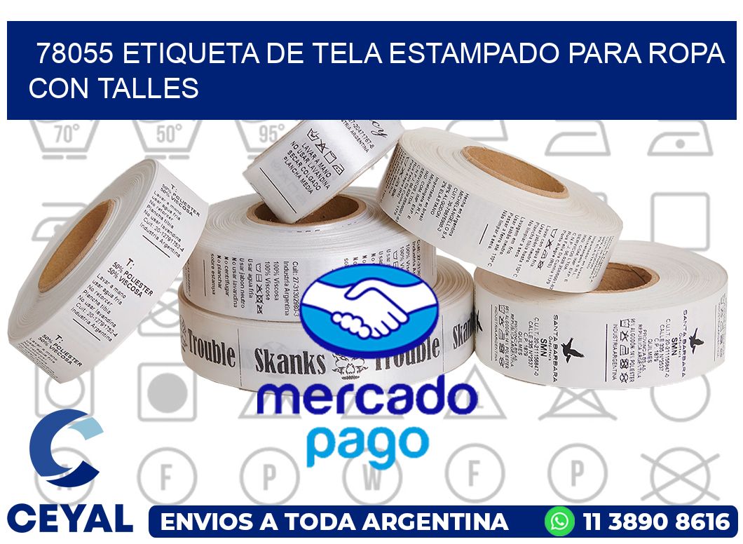 78055 ETIQUETA DE TELA ESTAMPADO PARA ROPA CON TALLES