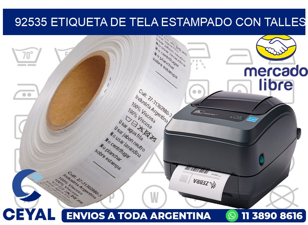 92535 ETIQUETA DE TELA ESTAMPADO CON TALLES