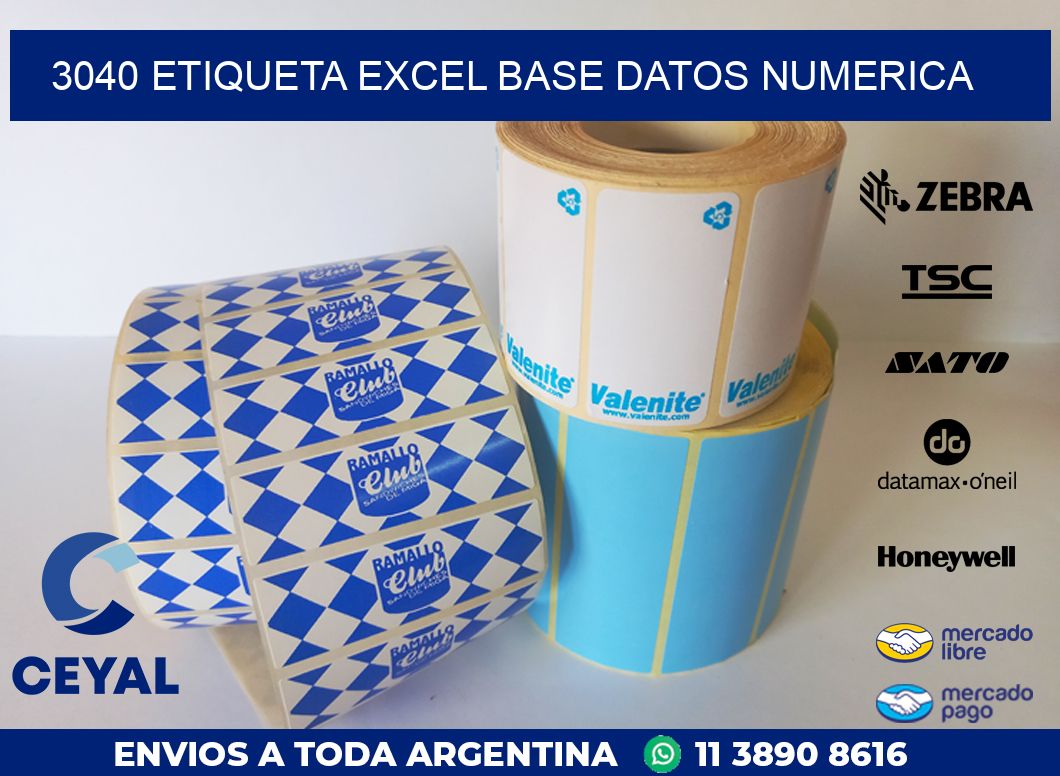 3040 etiqueta excel base datos numerica