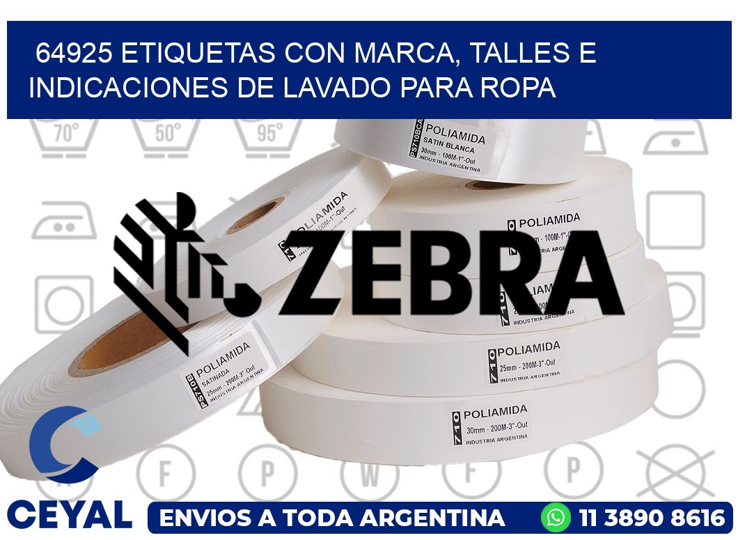 64925 ETIQUETAS CON MARCA, TALLES E INDICACIONES DE LAVADO PARA ROPA