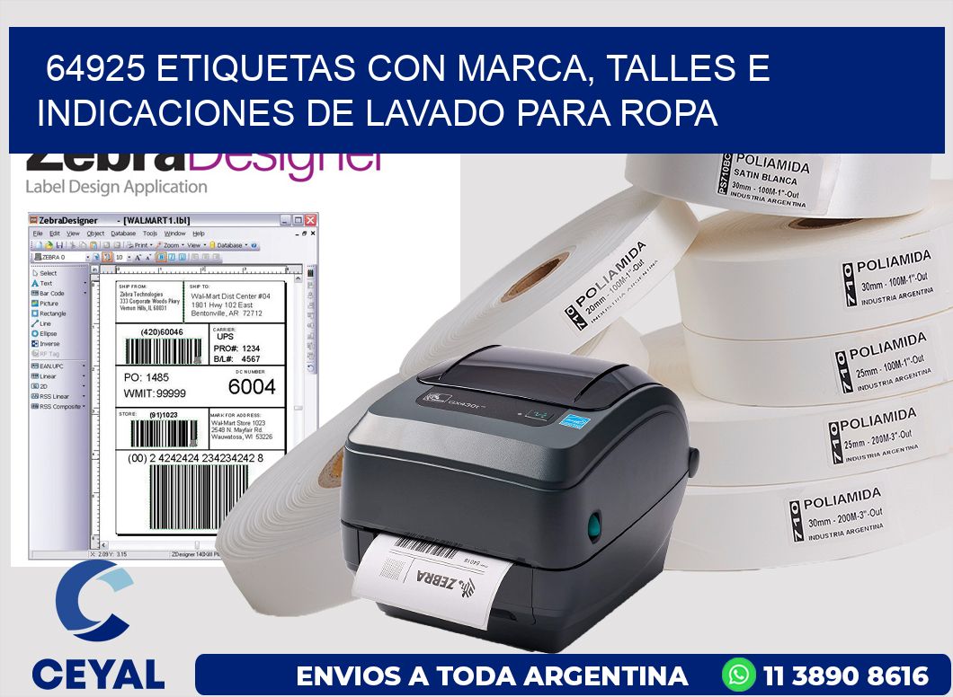 64925 ETIQUETAS CON MARCA, TALLES E INDICACIONES DE LAVADO PARA ROPA