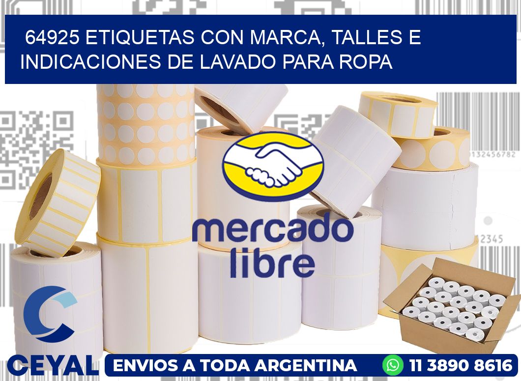 64925 ETIQUETAS CON MARCA, TALLES E INDICACIONES DE LAVADO PARA ROPA
