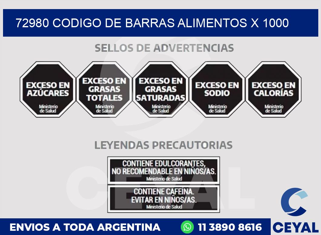 72980 CODIGO DE BARRAS ALIMENTOS x 1000