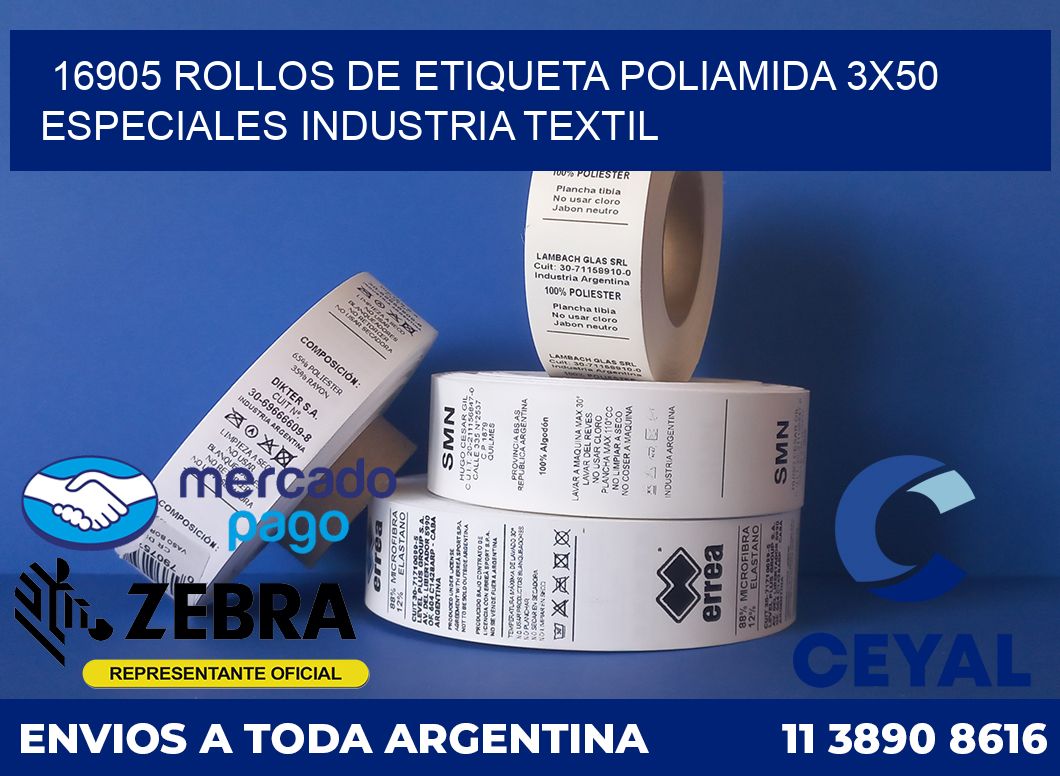 16905 ROLLOS DE ETIQUETA POLIAMIDA 3X50 ESPECIALES INDUSTRIA TEXTIL