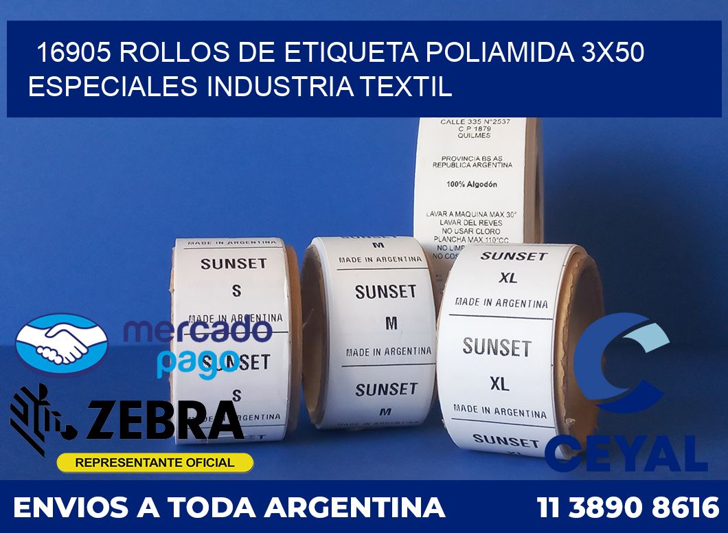 16905 ROLLOS DE ETIQUETA POLIAMIDA 3X50 ESPECIALES INDUSTRIA TEXTIL