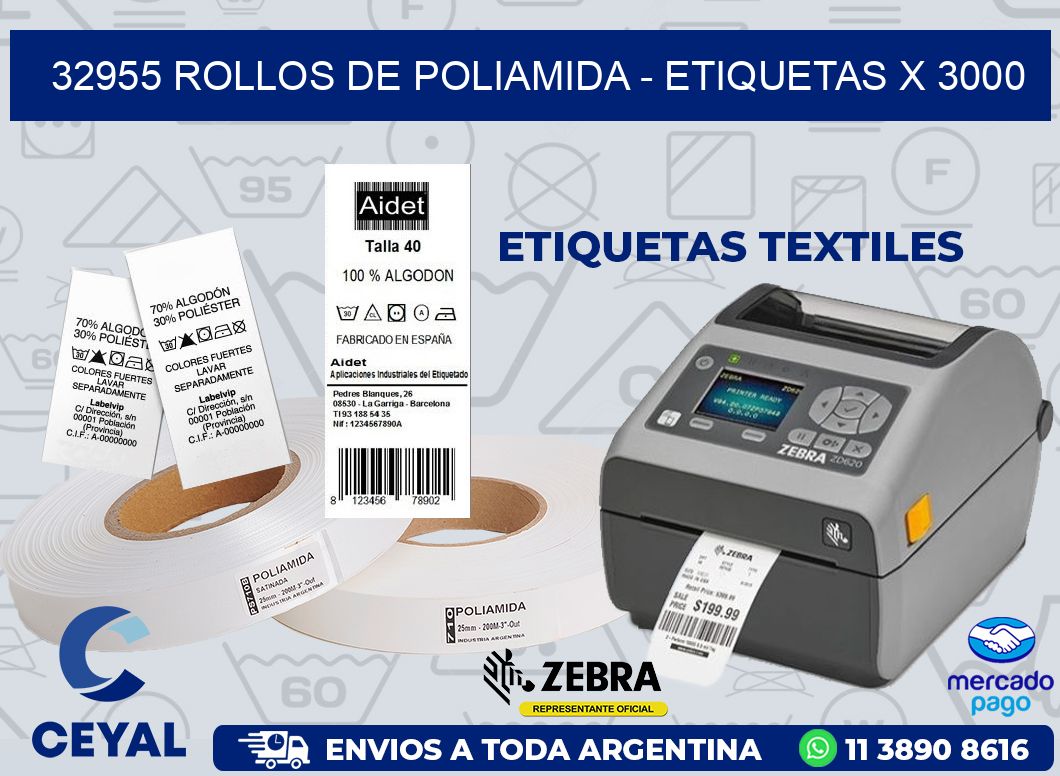 32955 ROLLOS DE POLIAMIDA - ETIQUETAS X 3000