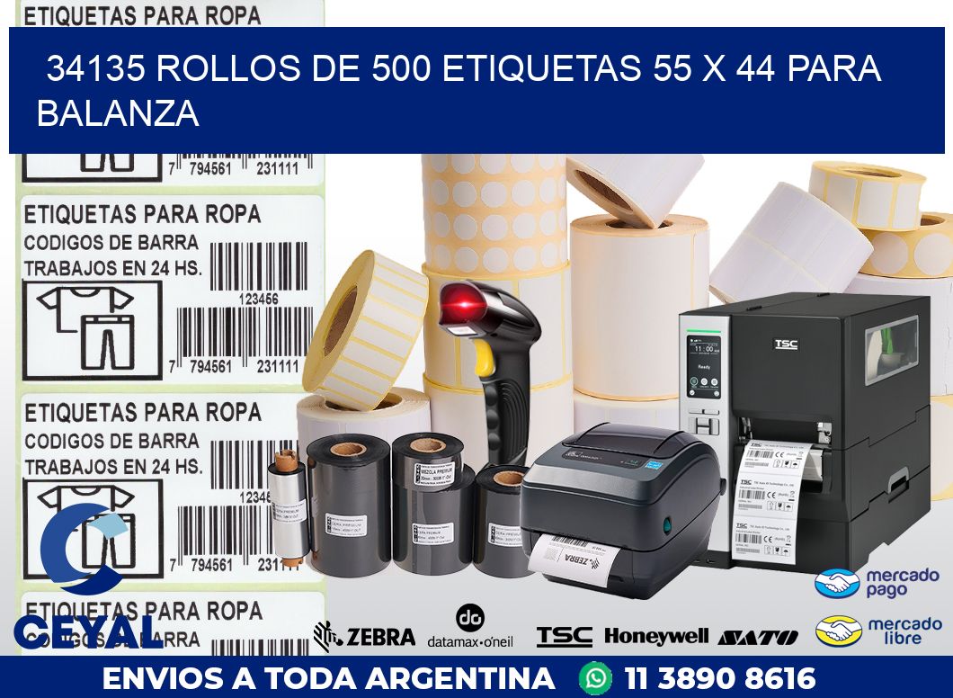 34135 ROLLOS DE 500 ETIQUETAS 55 X 44 PARA BALANZA