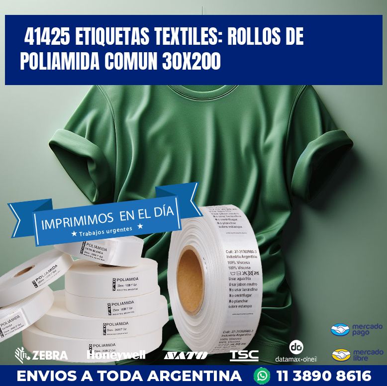 41425 ETIQUETAS TEXTILES: ROLLOS DE POLIAMIDA COMUN 30X200
