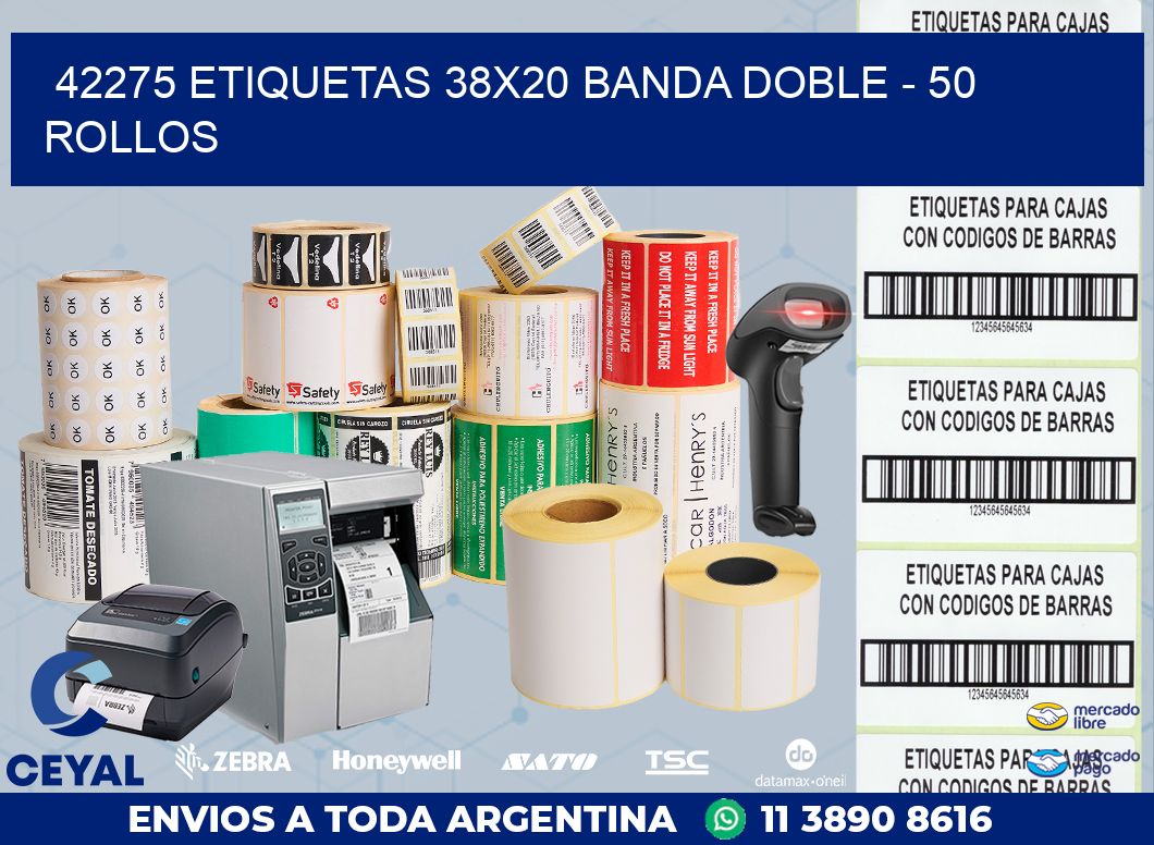 42275 ETIQUETAS 38X20 BANDA DOBLE - 50 ROLLOS