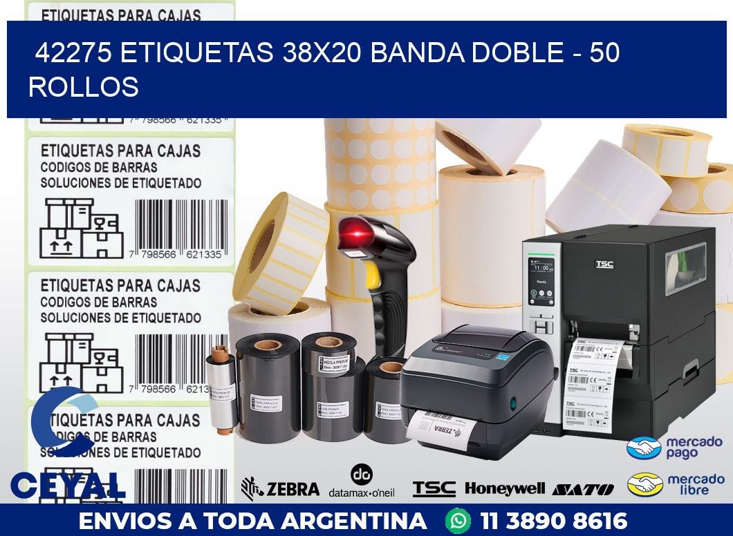 42275 ETIQUETAS 38X20 BANDA DOBLE - 50 ROLLOS