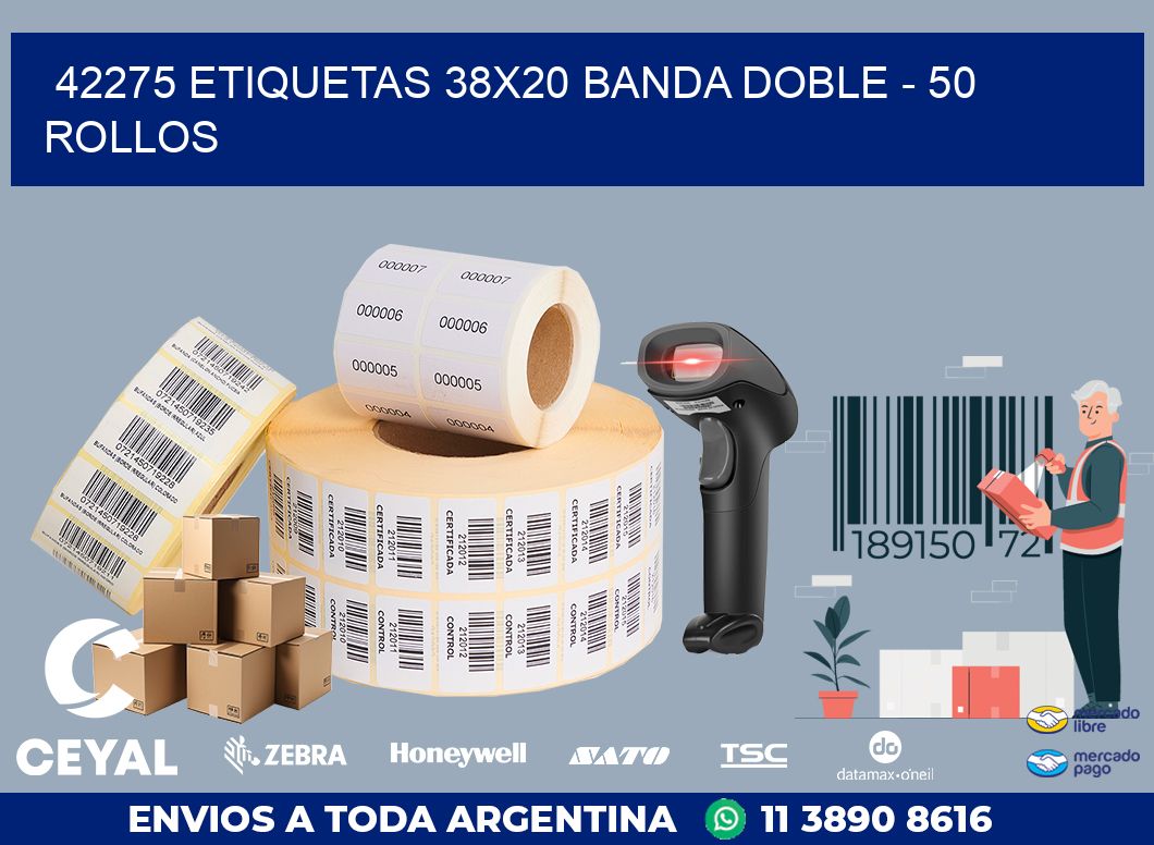 42275 ETIQUETAS 38X20 BANDA DOBLE - 50 ROLLOS