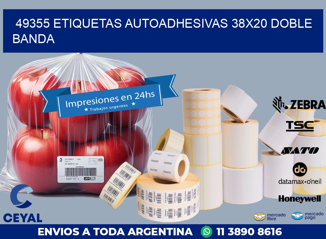 49355 ETIQUETAS AUTOADHESIVAS 38X20 DOBLE BANDA