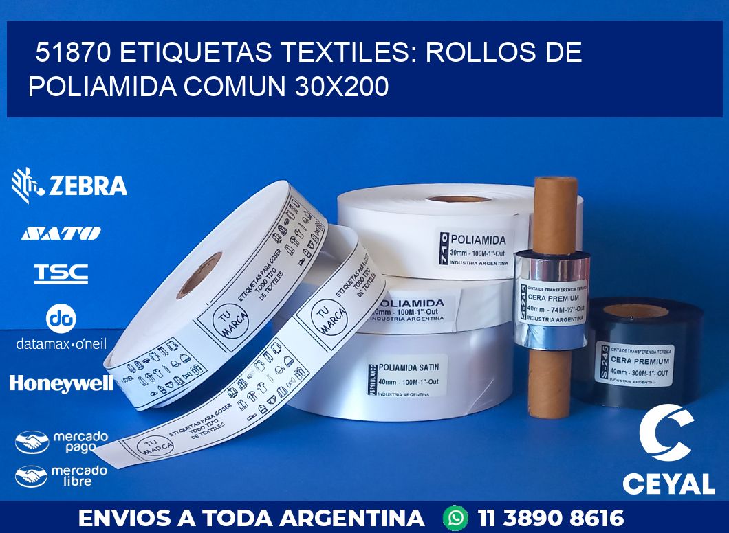 51870 ETIQUETAS TEXTILES: ROLLOS DE POLIAMIDA COMUN 30X200