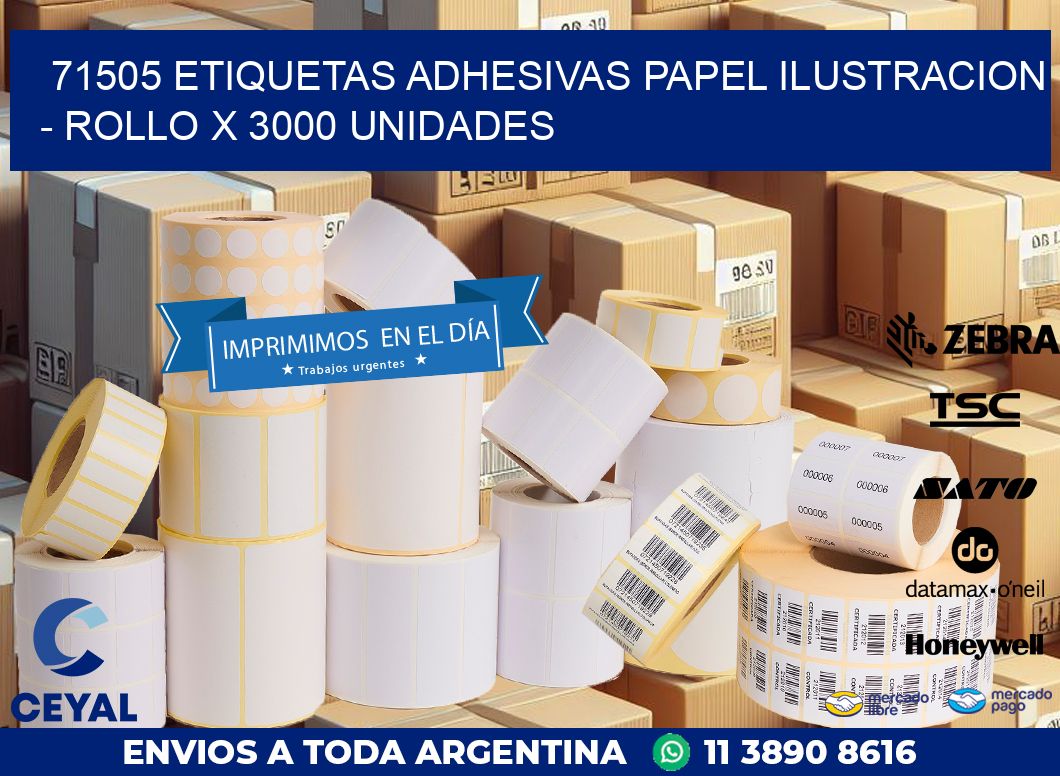 71505 ETIQUETAS ADHESIVAS PAPEL ILUSTRACION – ROLLO X 3000 UNIDADES
