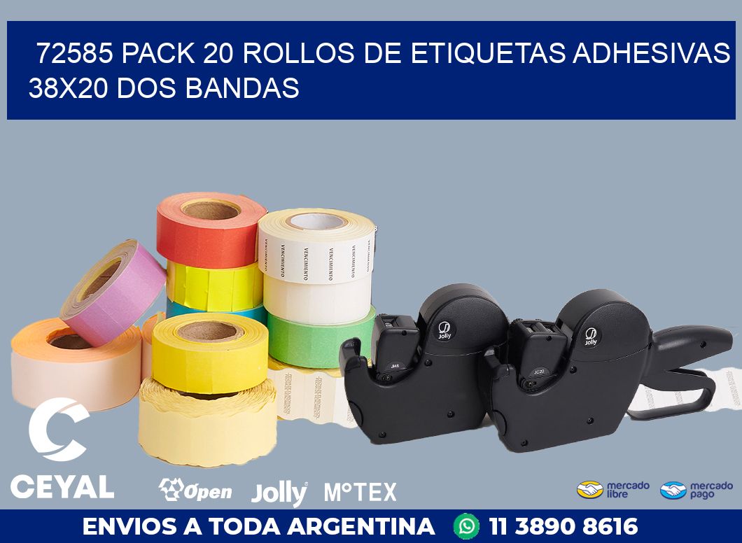 72585 PACK 20 ROLLOS DE ETIQUETAS ADHESIVAS 38X20 DOS BANDAS