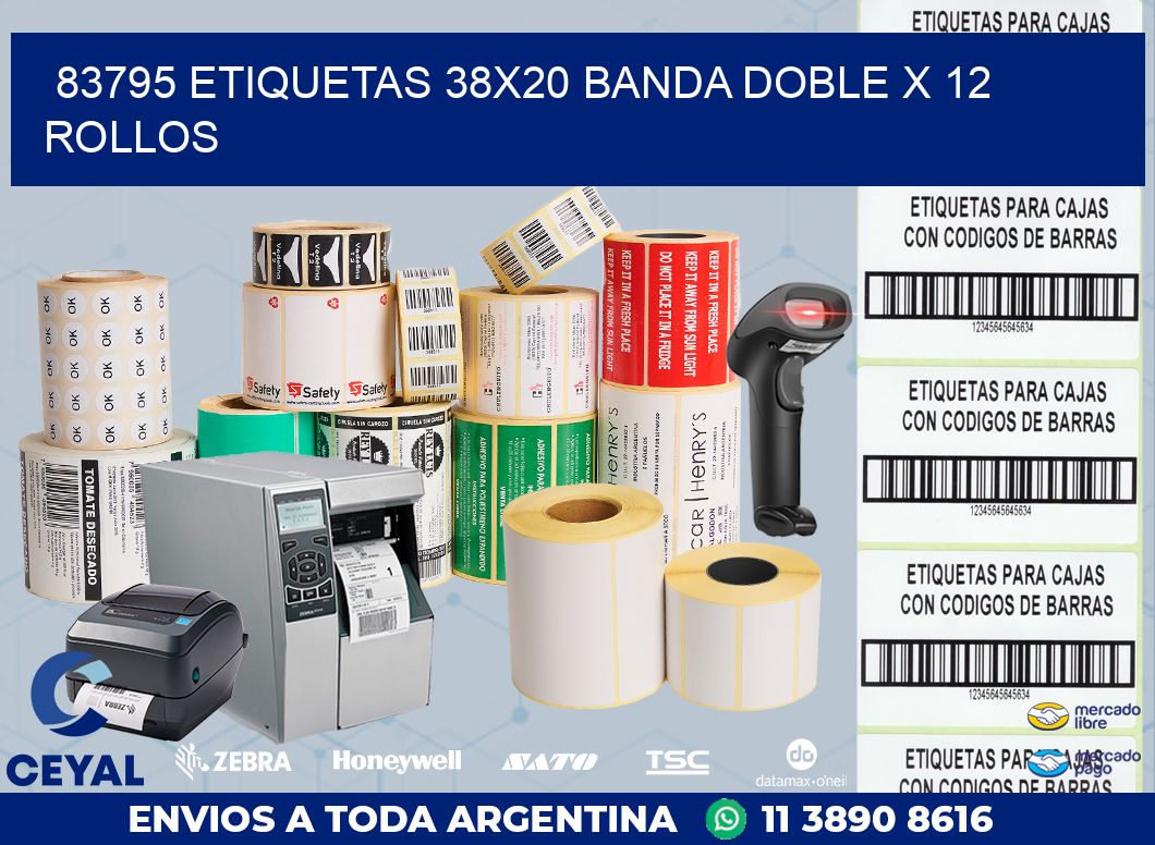 83795 ETIQUETAS 38X20 BANDA DOBLE X 12 ROLLOS