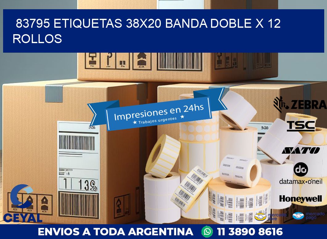 83795 ETIQUETAS 38X20 BANDA DOBLE X 12 ROLLOS