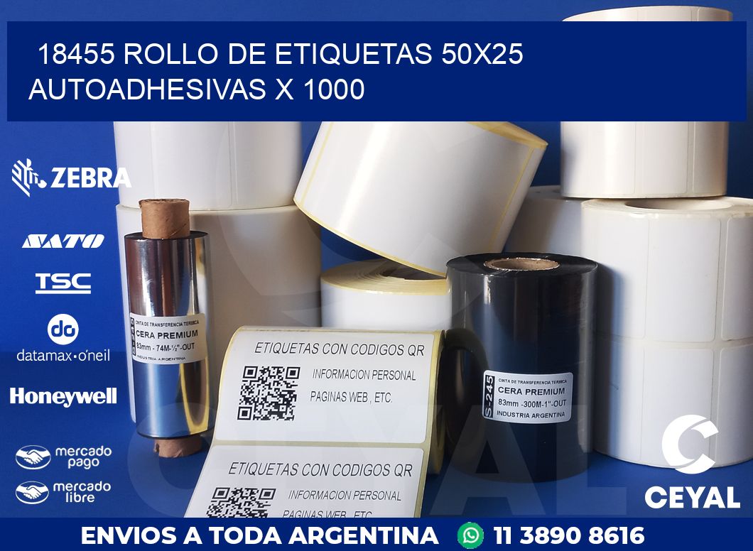 18455 ROLLO DE ETIQUETAS 50X25 AUTOADHESIVAS X 1000