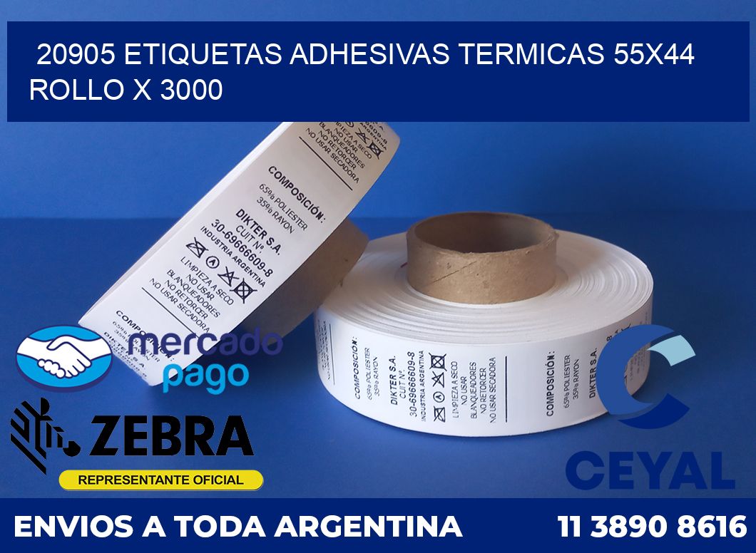 20905 ETIQUETAS ADHESIVAS TERMICAS 55X44 ROLLO X 3000