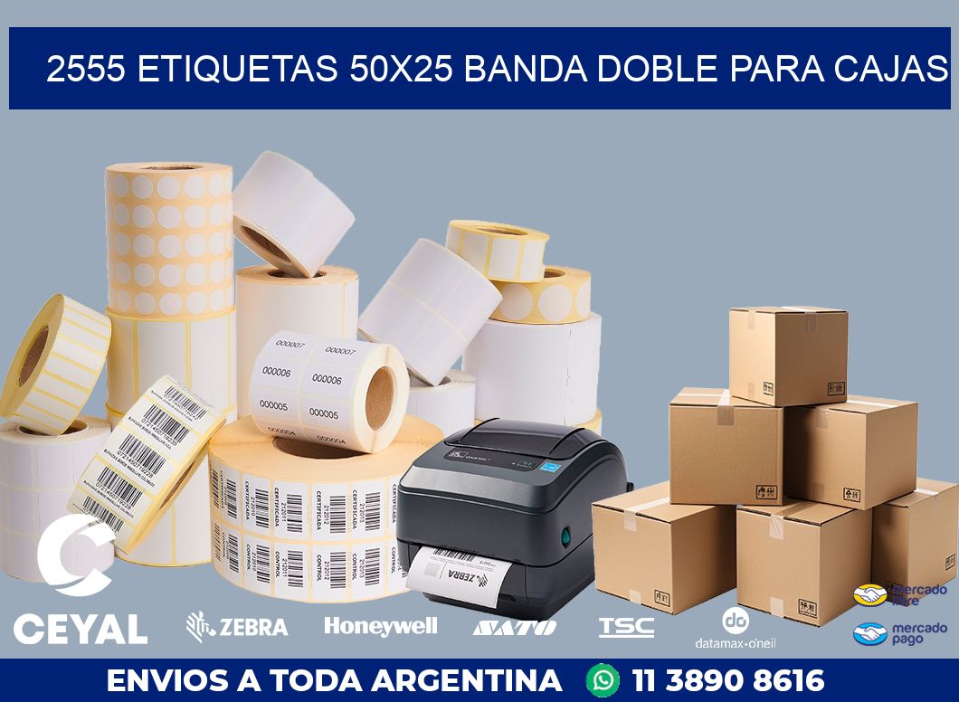 2555 ETIQUETAS 50X25 BANDA DOBLE PARA CAJAS