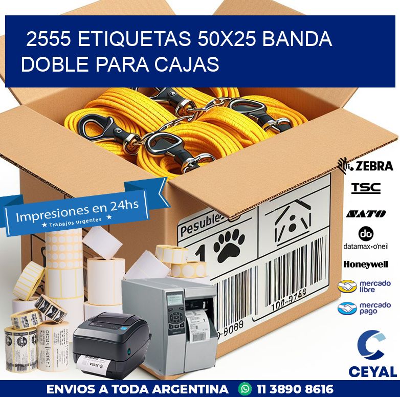 2555 ETIQUETAS 50X25 BANDA DOBLE PARA CAJAS