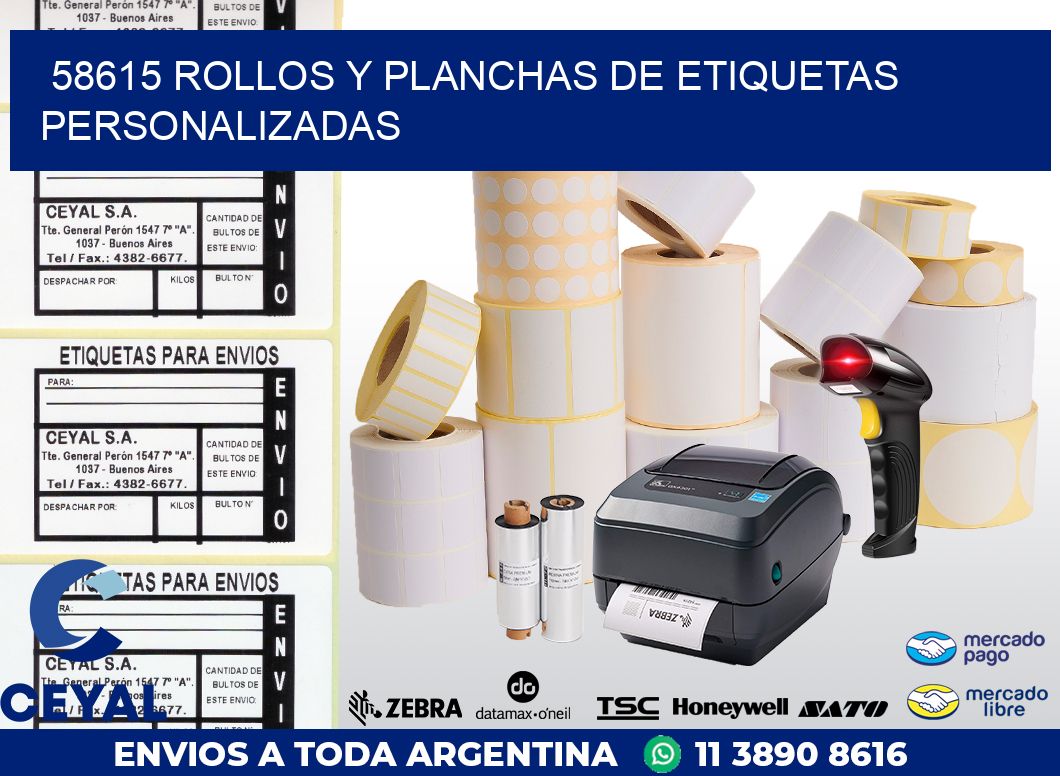 58615 ROLLOS Y PLANCHAS DE ETIQUETAS PERSONALIZADAS