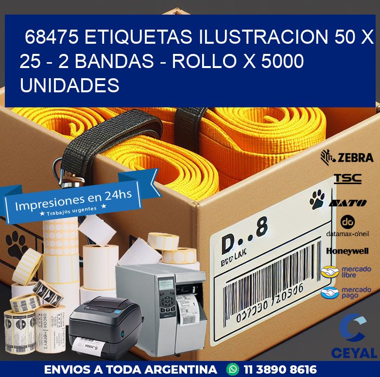 68475 ETIQUETAS ILUSTRACION 50 X 25 – 2 BANDAS – ROLLO X 5000 UNIDADES