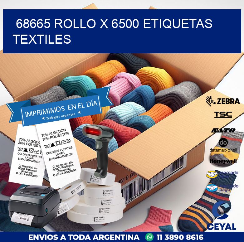 68665 ROLLO X 6500 ETIQUETAS TEXTILES