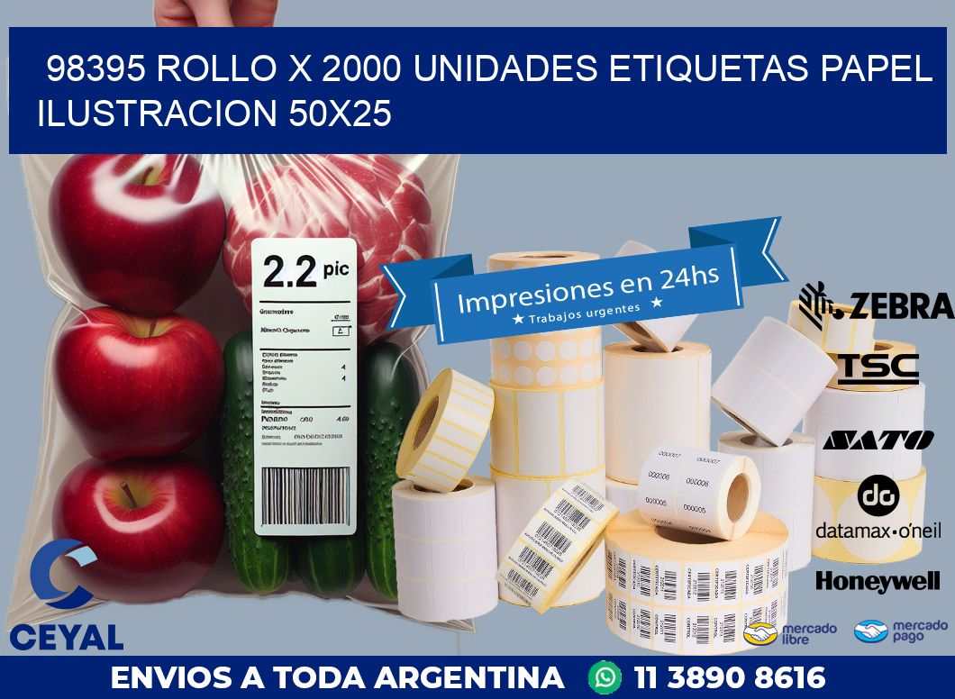 98395 ROLLO X 2000 UNIDADES ETIQUETAS PAPEL ILUSTRACION 50X25