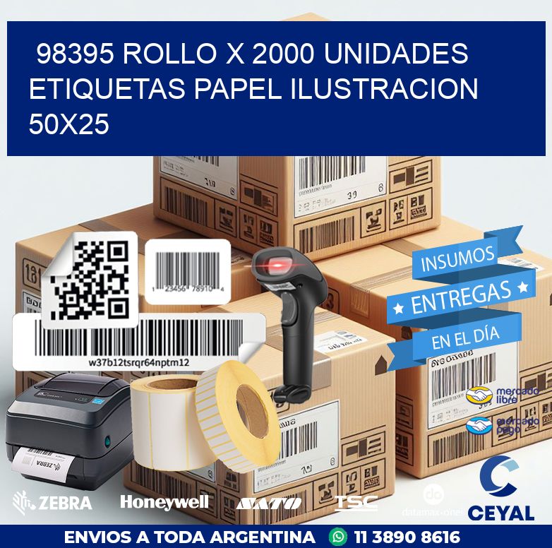 98395 ROLLO X 2000 UNIDADES ETIQUETAS PAPEL ILUSTRACION 50X25
