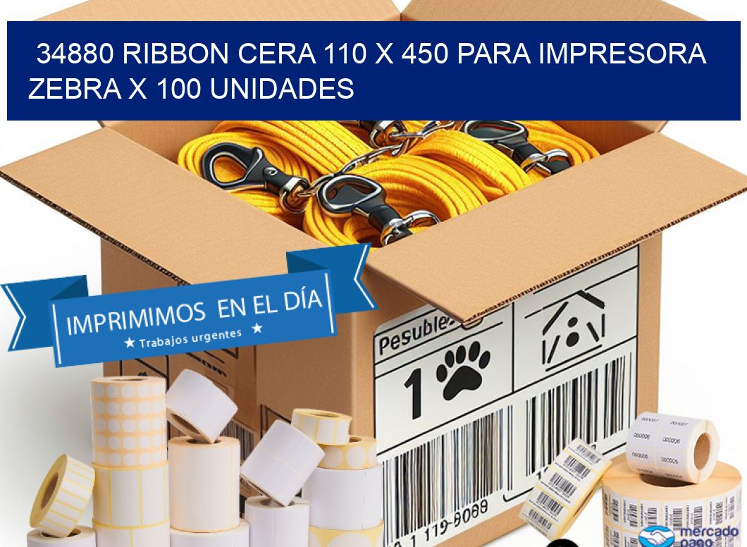 34880 RIBBON CERA 110 X 450 PARA IMPRESORA ZEBRA X 100 UNIDADES