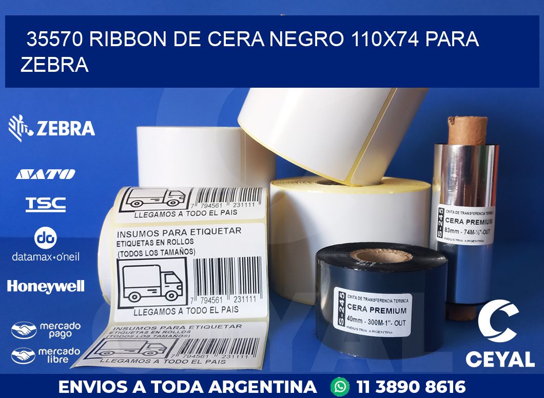 35570 RIBBON DE CERA NEGRO 110X74 PARA ZEBRA