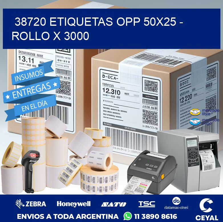 38720 ETIQUETAS OPP 50X25 - ROLLO X 3000