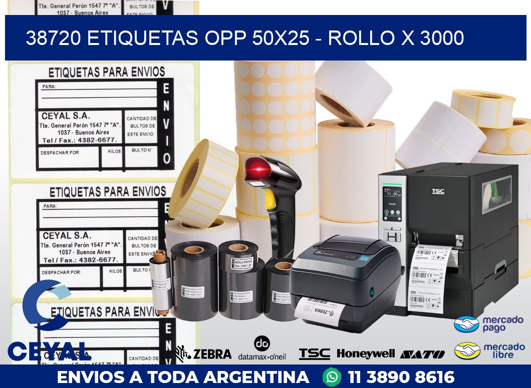 38720 ETIQUETAS OPP 50X25 - ROLLO X 3000