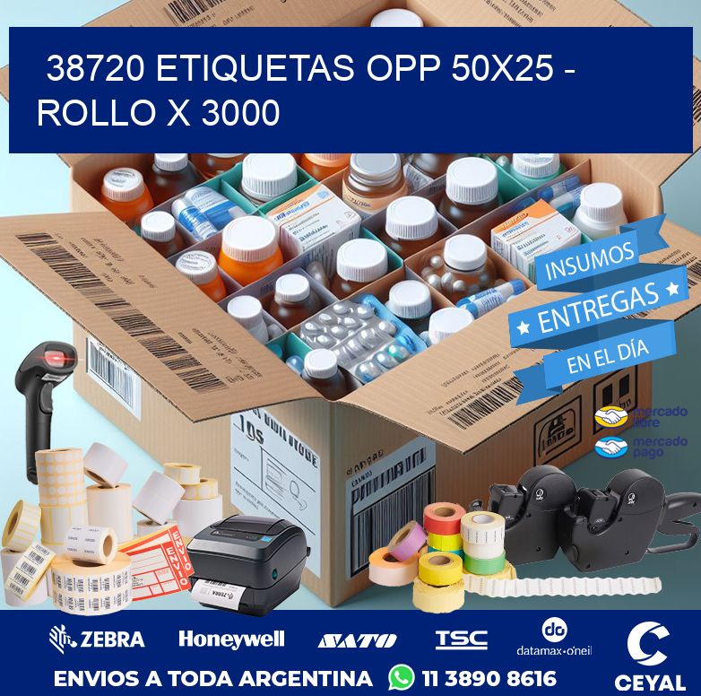 38720 ETIQUETAS OPP 50X25 - ROLLO X 3000
