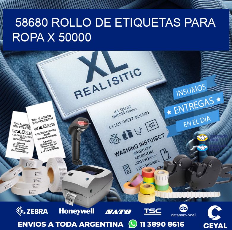 58680 ROLLO DE ETIQUETAS PARA ROPA X 50000