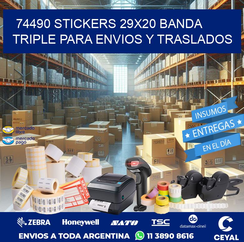 74490 STICKERS 29X20 BANDA TRIPLE PARA ENVIOS Y TRASLADOS