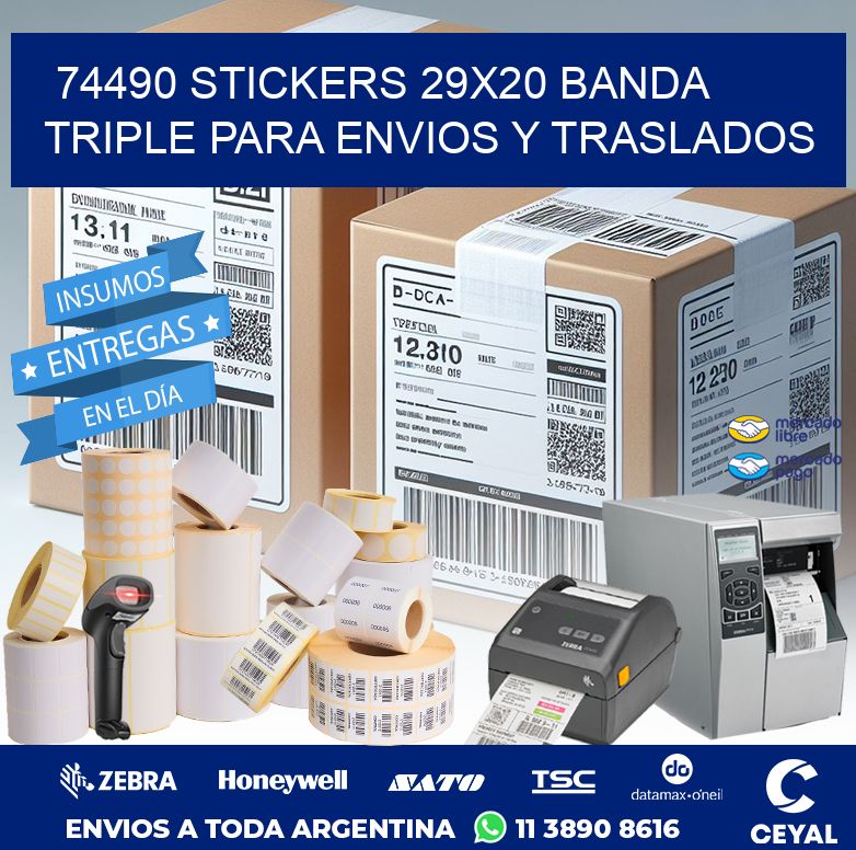 74490 STICKERS 29X20 BANDA TRIPLE PARA ENVIOS Y TRASLADOS