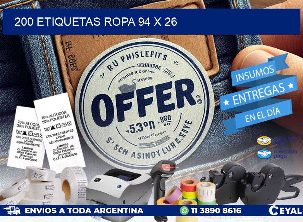 200 ETIQUETAS ROPA 94 x 26