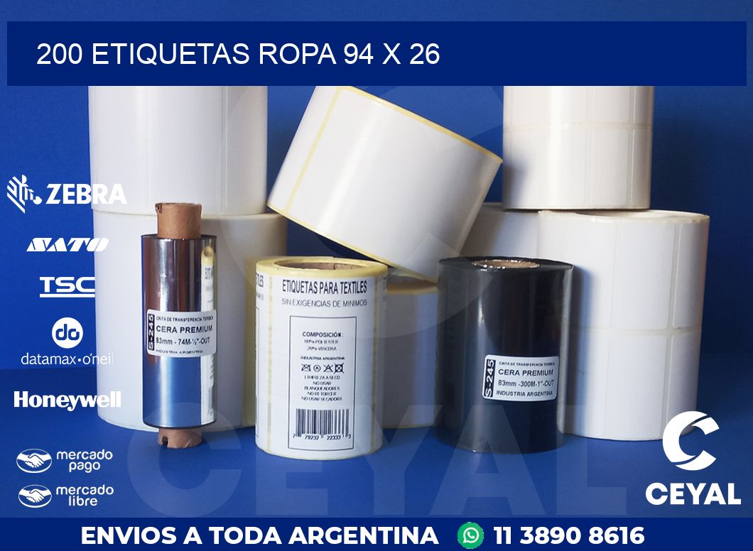 200 ETIQUETAS ROPA 94 x 26