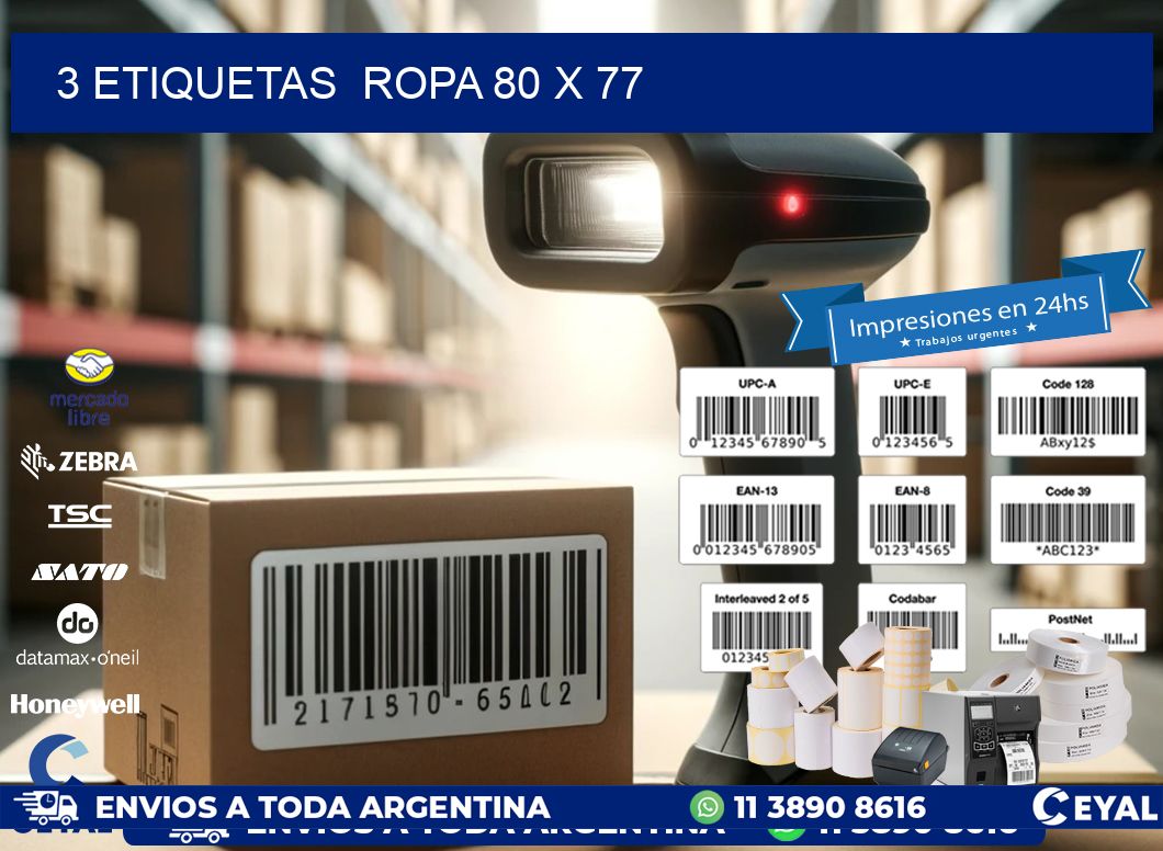 3 ETIQUETAS  ROPA 80 x 77
