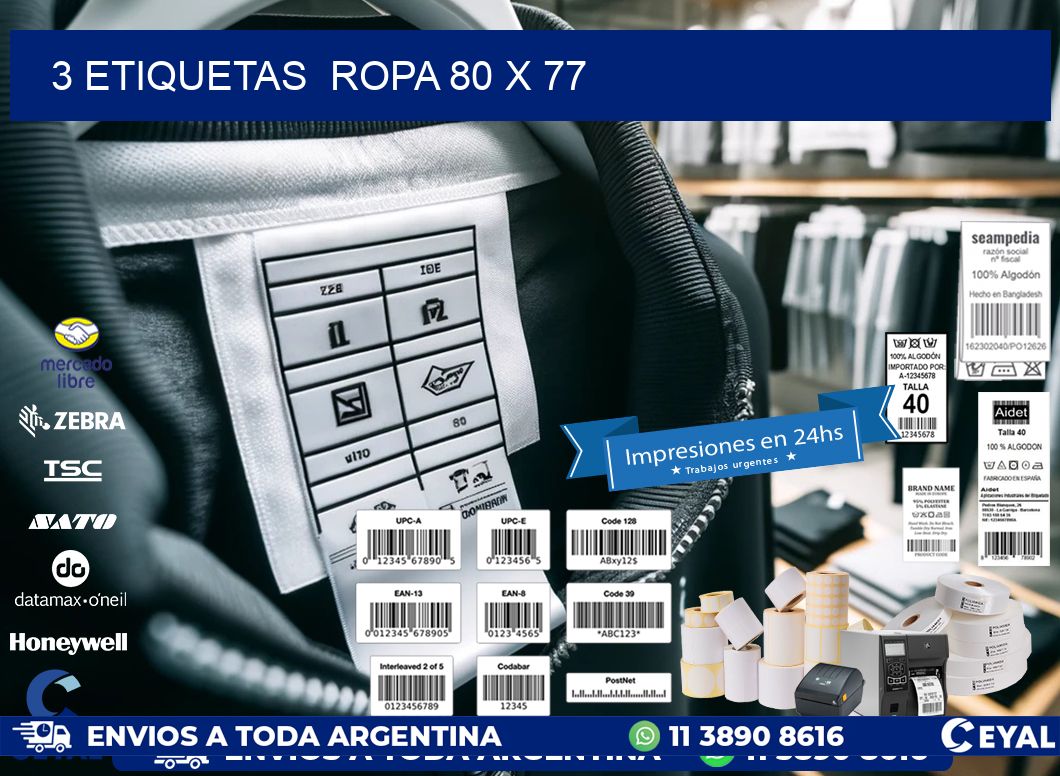 3 ETIQUETAS  ROPA 80 x 77