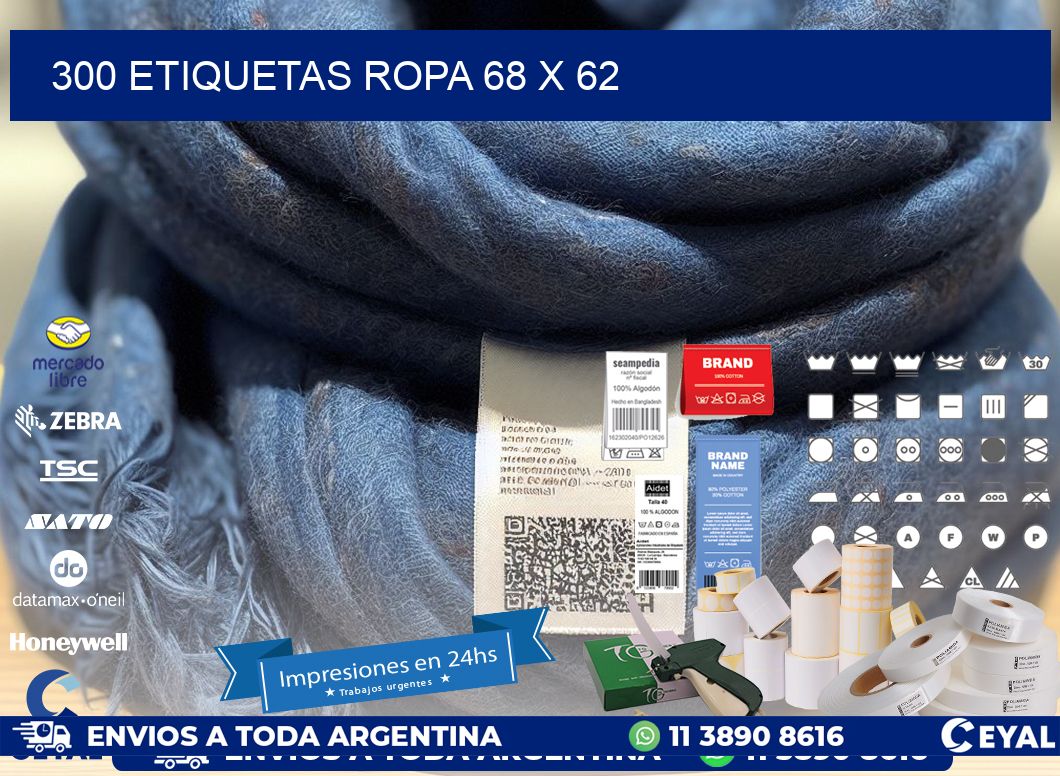300 ETIQUETAS ROPA 68 x 62