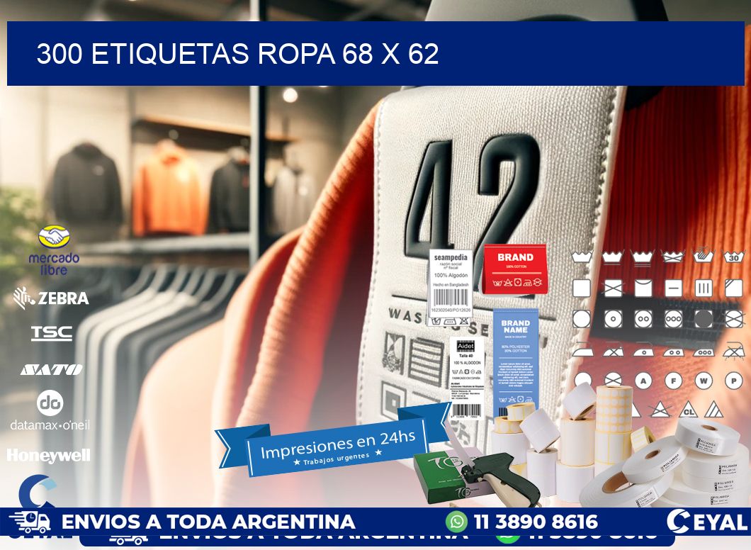 300 ETIQUETAS ROPA 68 x 62