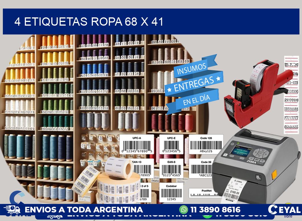 4 ETIQUETAS ROPA 68 x 41