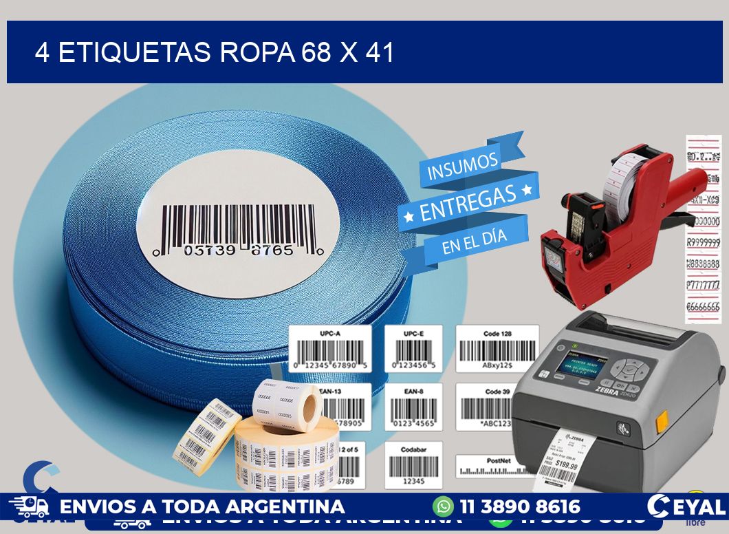 4 ETIQUETAS ROPA 68 x 41
