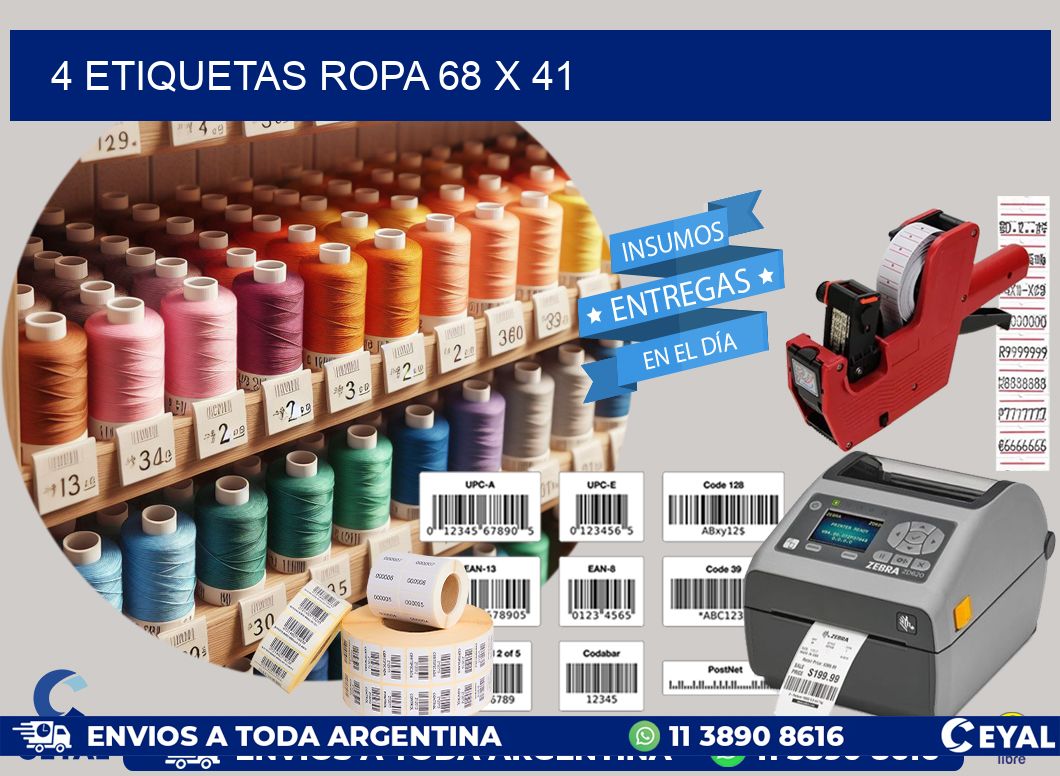 4 ETIQUETAS ROPA 68 x 41